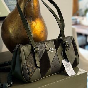 Coach Green and Black Patchwork Shoulder Bag